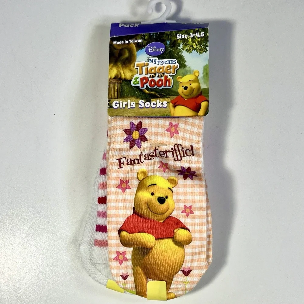 Disney Winnie The Pooh Ankle Socks Girl 3-4.5 Colorful‎ Novelty Cute 3 Pairs NWT